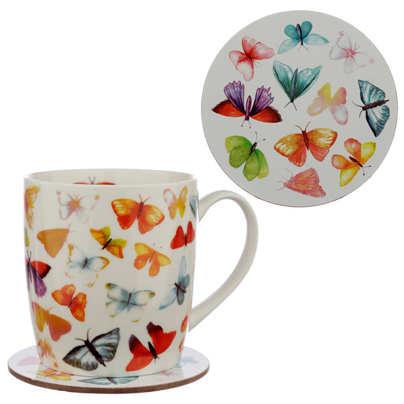 Porcelain Mug and Coaster Gift Set - Butterfly House