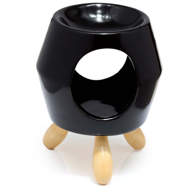Ceramic Black Abstract Eden Oil Burner with Feet