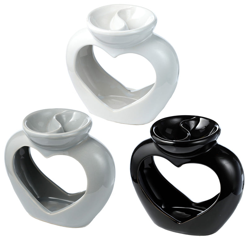 Ceramic Heart Shaped Double Dish and Tea Light Oil and Wax Burner