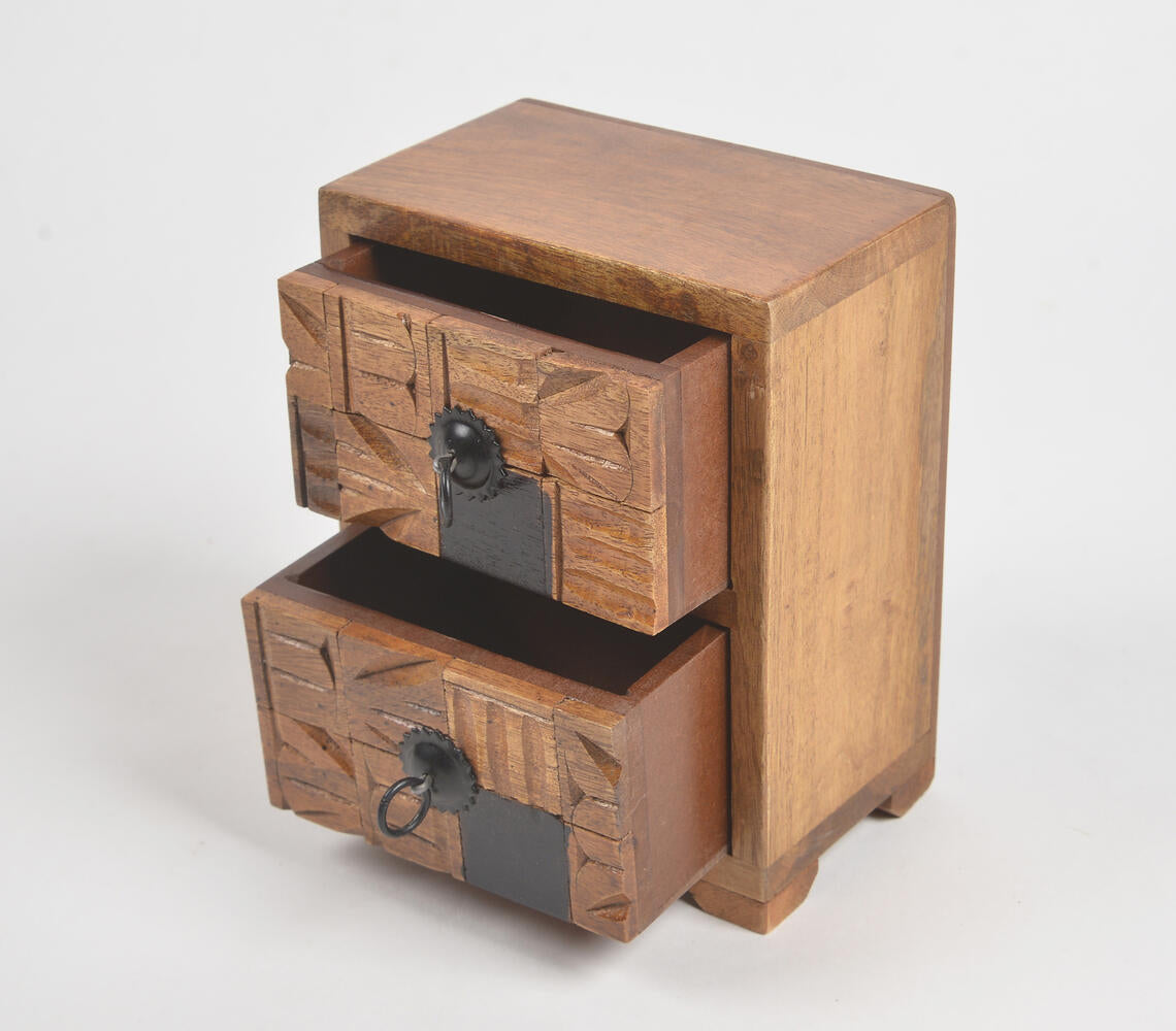 Earthy Wooden Mini Chest of 2 Drawers
