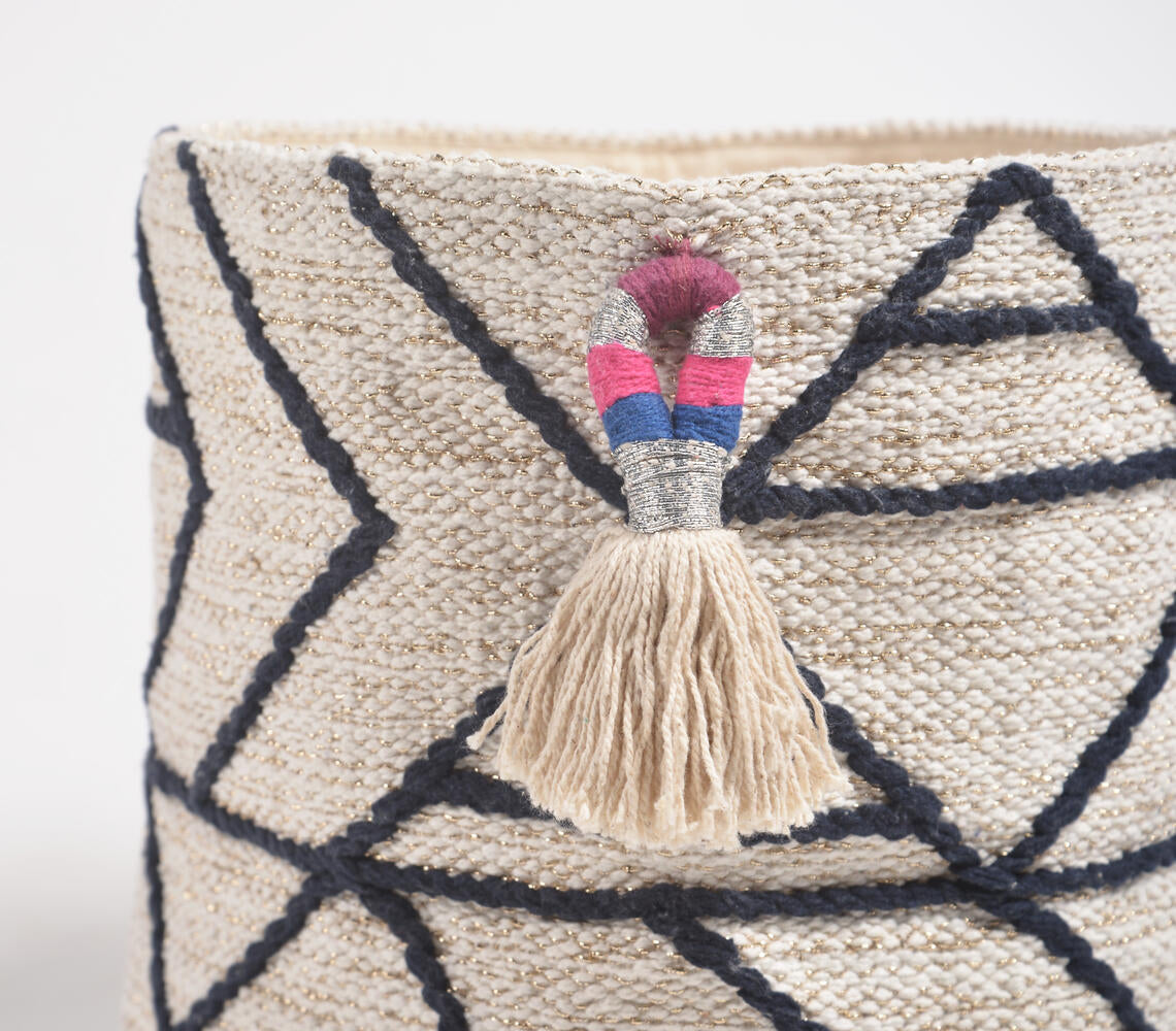 Abstract Monotone Storage Basket with Tassel