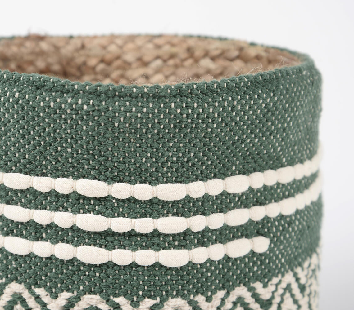 Olive Green Cotton & Jute Basket