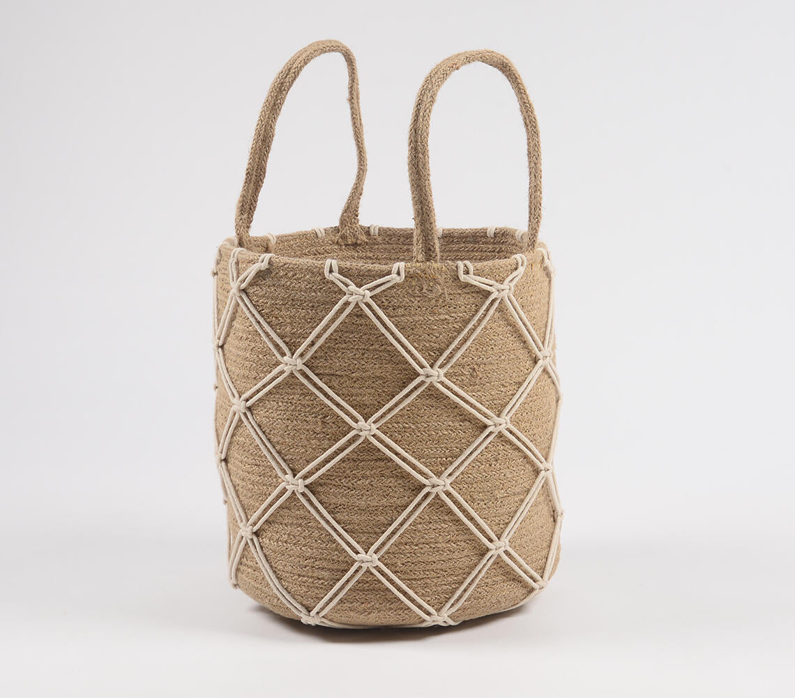 Hand Braided Jute & Macrame Cord Basket