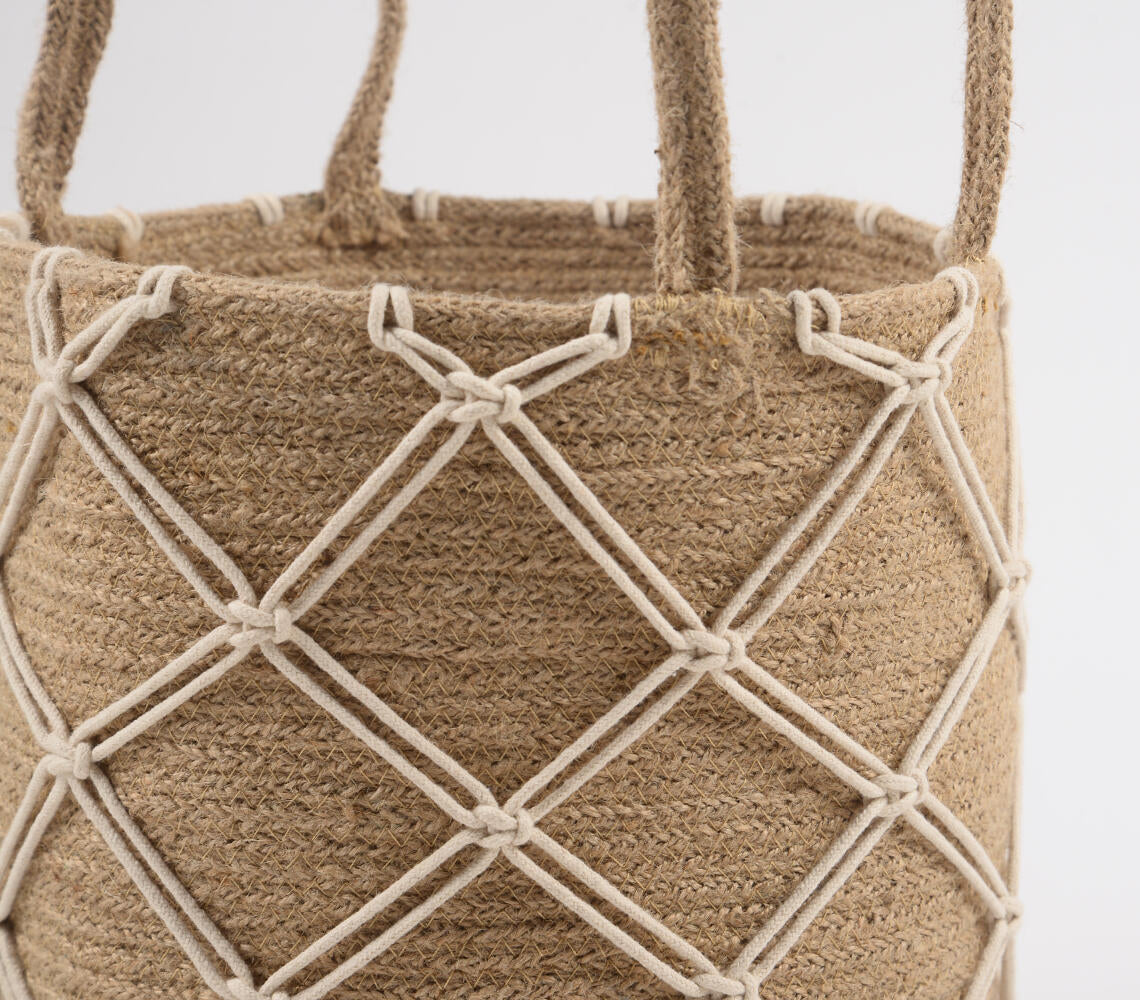 Hand Braided Jute & Macrame Cord Basket
