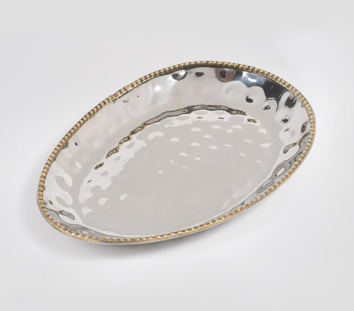 Hand Beaten Silver-Toned Iron Egg-Shaped Trays (set of 2)