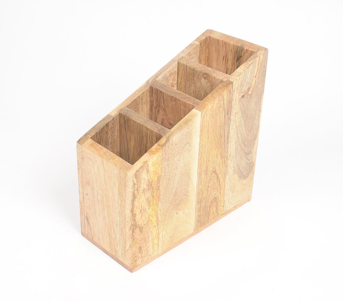 Hand Cut Mango Wood Classic Cutlery Stand