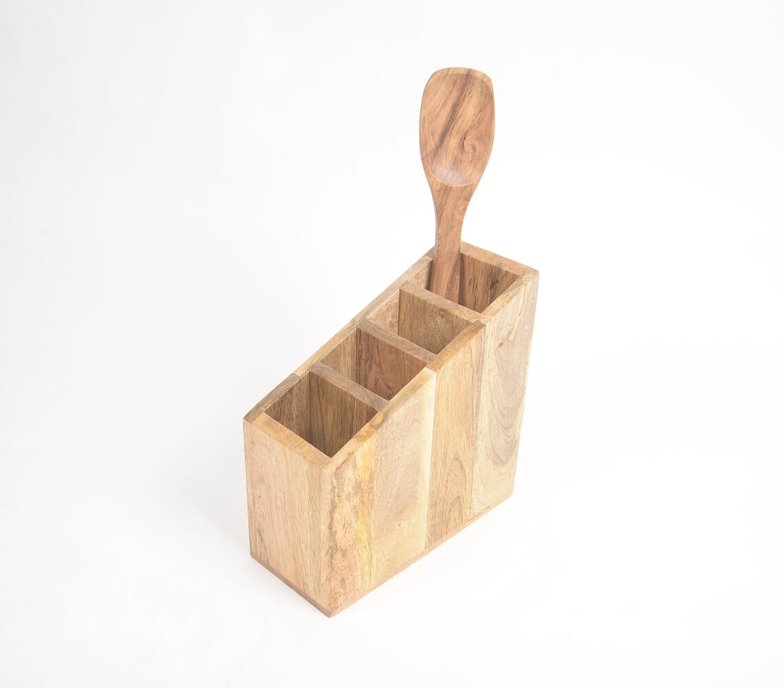Hand Cut Mango Wood Classic Cutlery Stand