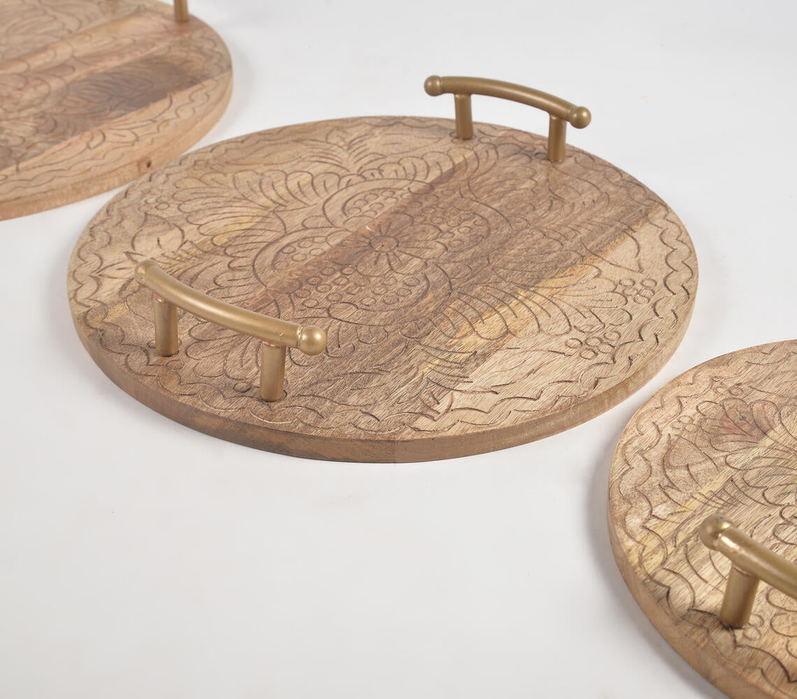 Classic Wooden Round Trays with Handles (set of 3)