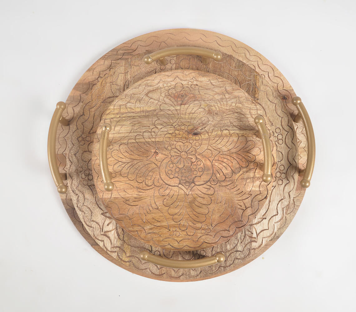 Classic Wooden Round Trays with Handles (set of 3)