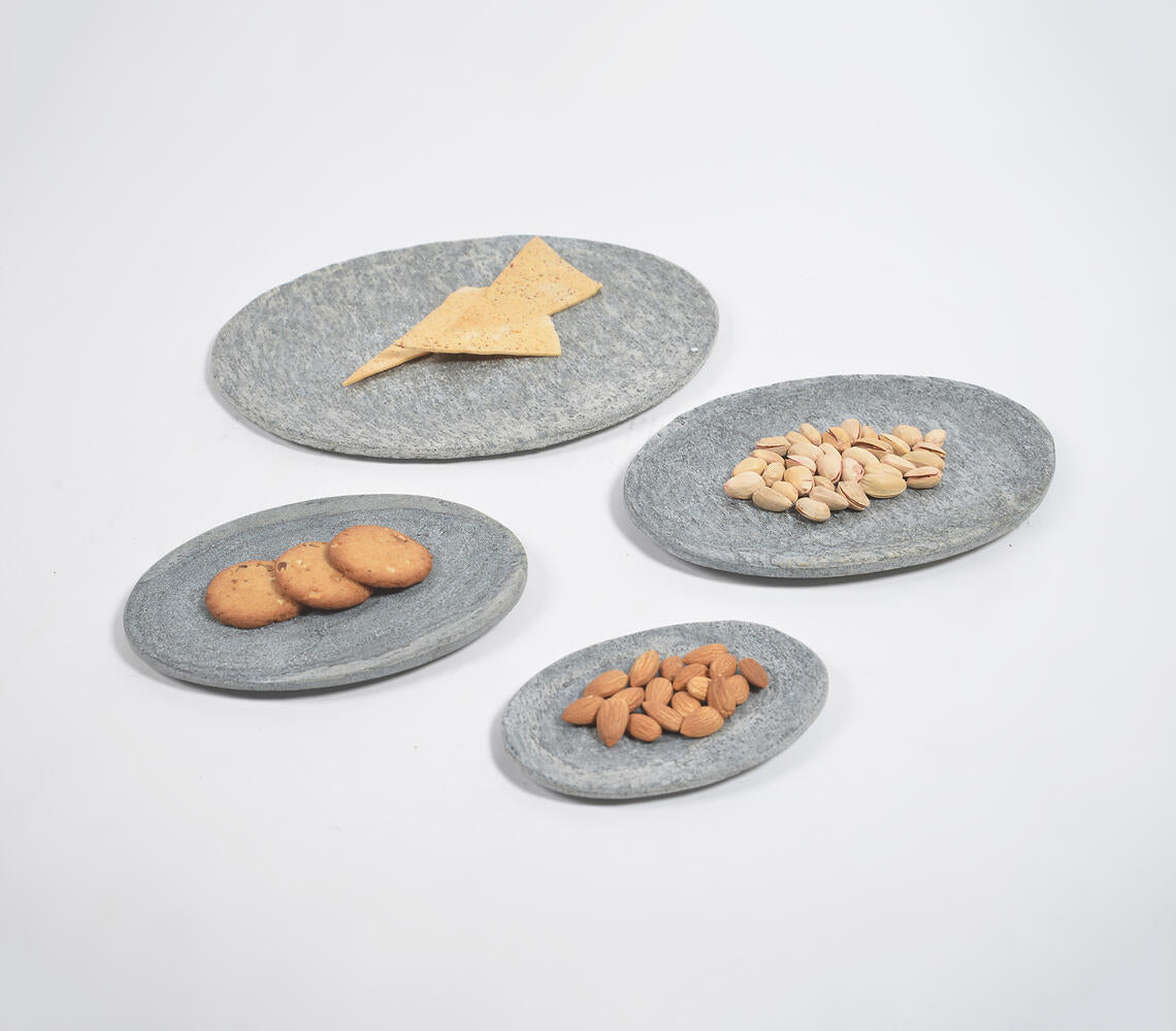 Hand Carved Grey Slate Oval Trays (set of 4)