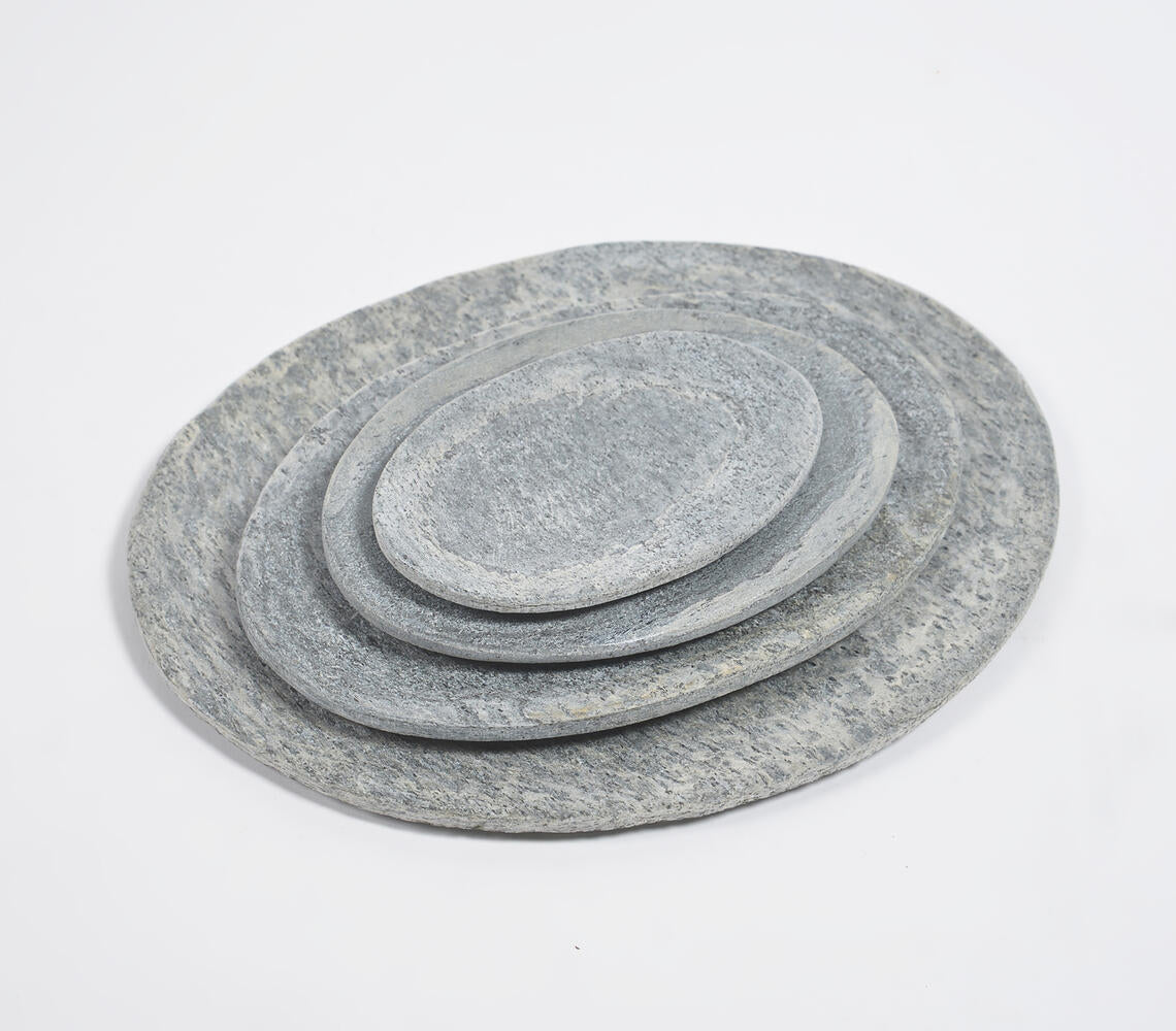 Hand Carved Grey Slate Oval Trays (set of 4)