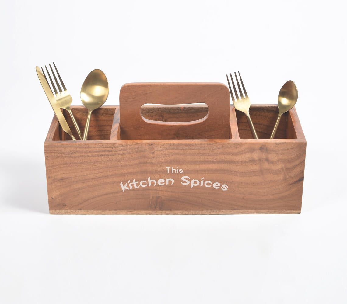Hand Cut Wooden Brown Cutlery Holder