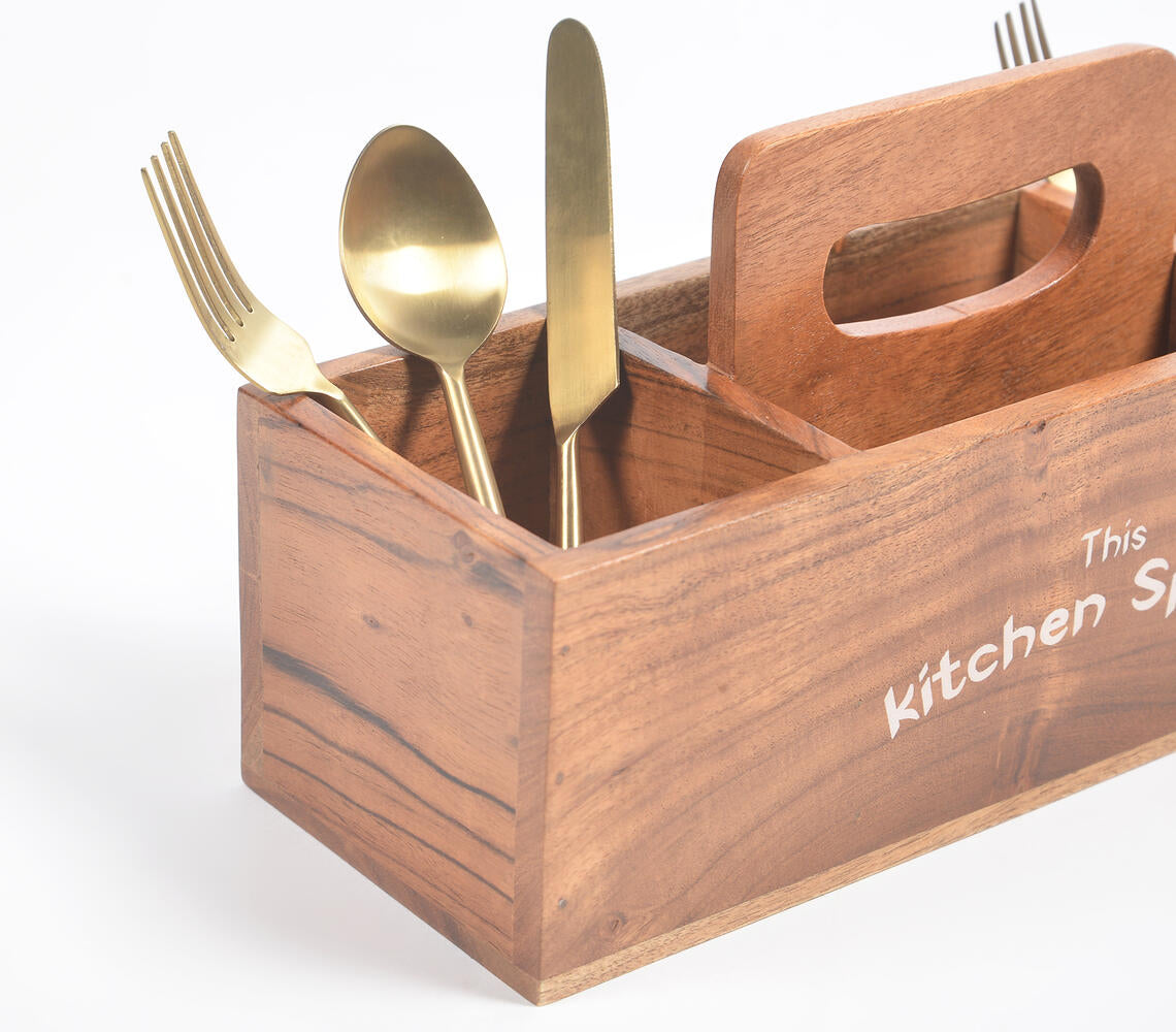 Hand Cut Wooden Brown Cutlery Holder