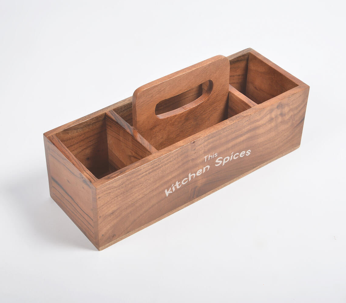 Hand Cut Wooden Brown Cutlery Holder
