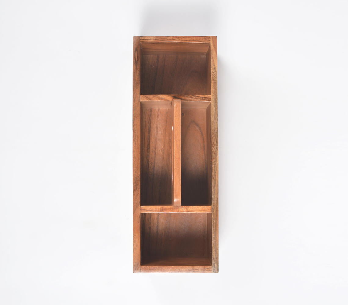 Hand Cut Wooden Brown Cutlery Holder