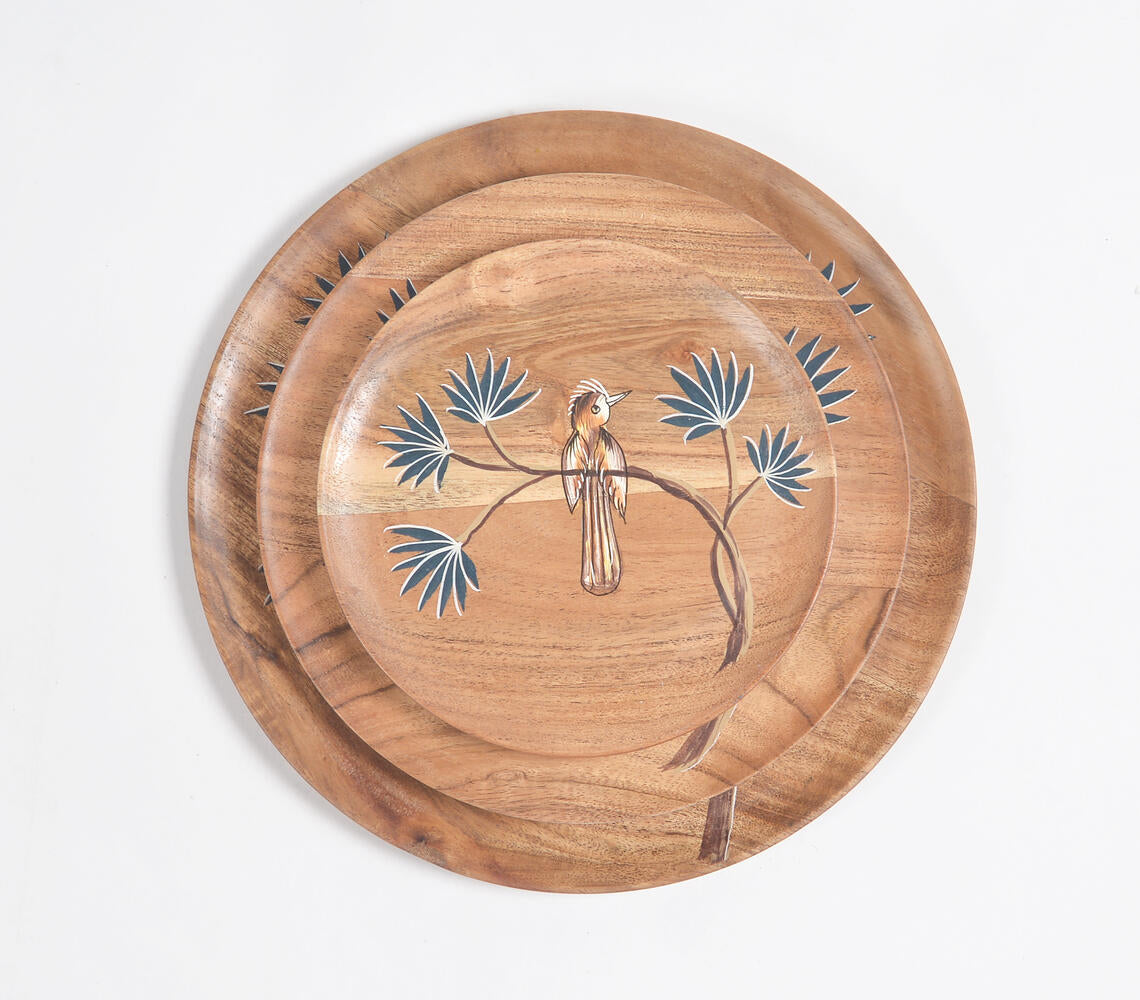 Hand Painted Acacia Wood Bird Trays (Set of 3)