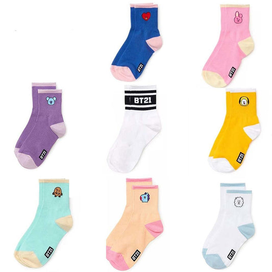 7 pcs New Kpop Bangtan Boys BT21 TATA COOKY CHIMMY same cute warm Cartoon winter autumn spring cotton Slippers Casual socks