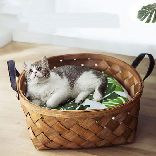 Bamboo Rattan Pet Bed and Cushion