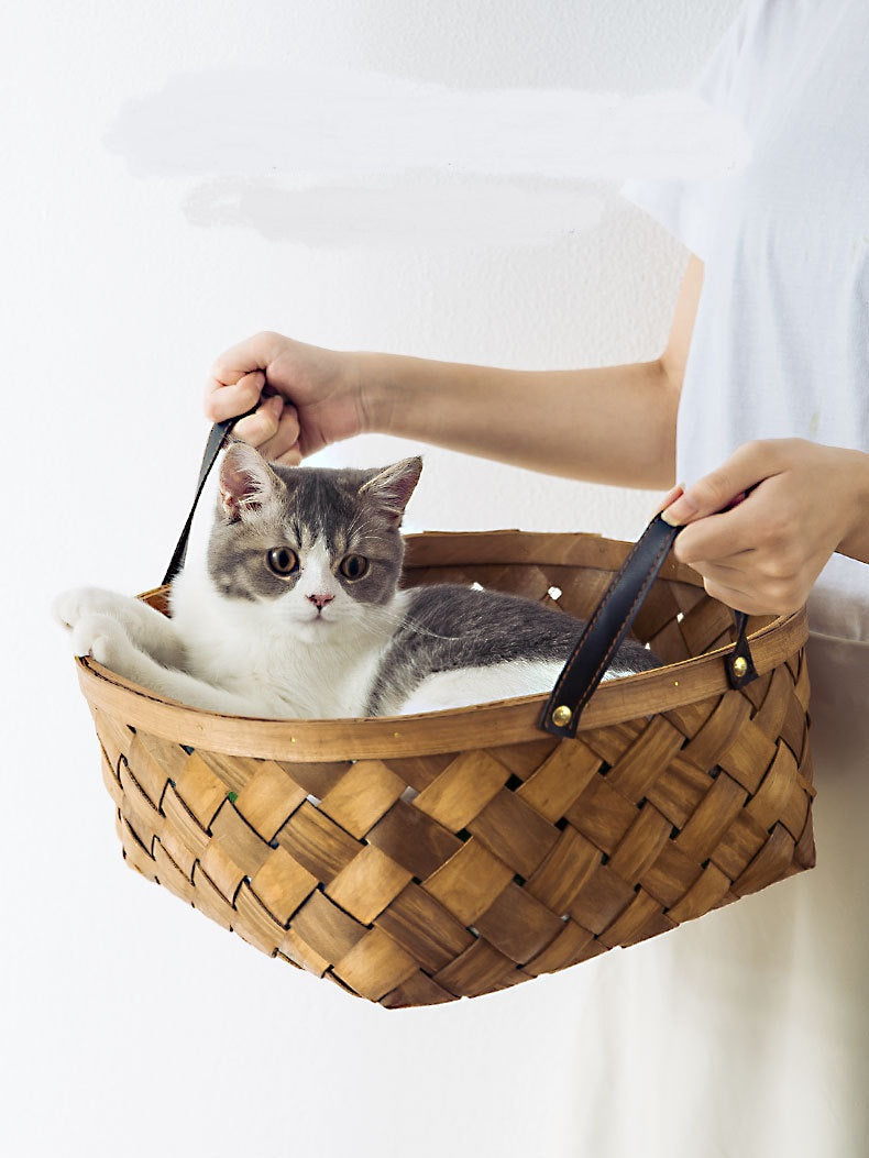 Bamboo Rattan Pet Bed and Cushion