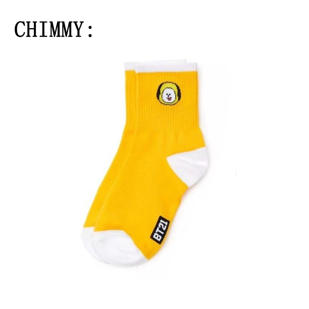 7 pcs New Kpop Bangtan Boys BT21 TATA COOKY CHIMMY same cute warm Cartoon winter autumn spring cotton Slippers Casual socks