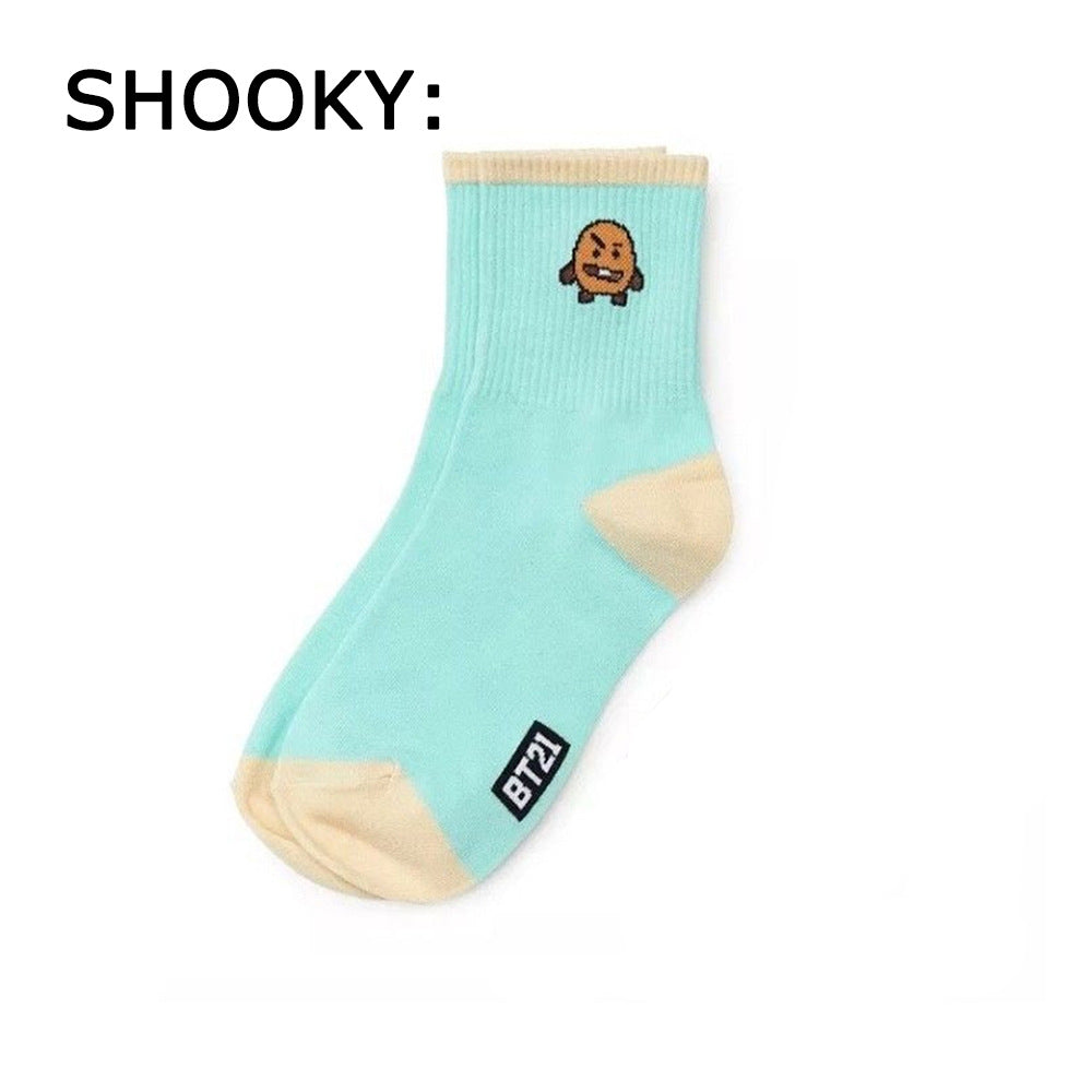 7 pcs New Kpop Bangtan Boys BT21 TATA COOKY CHIMMY same cute warm Cartoon winter autumn spring cotton Slippers Casual socks