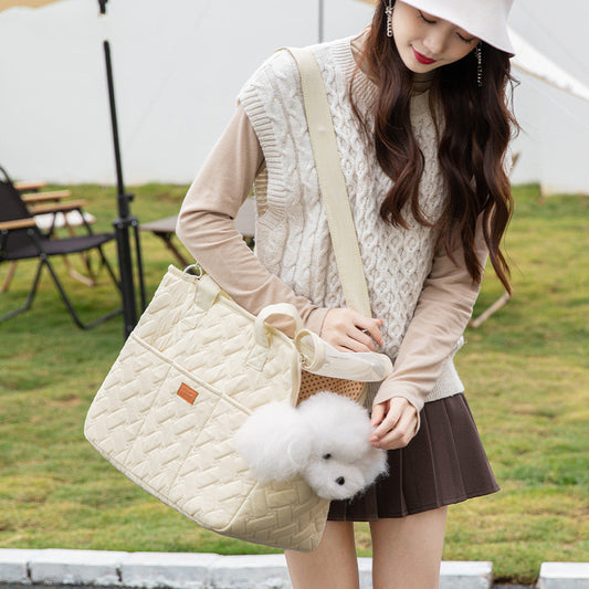 Quilted Pet Carrier Shoulder Bag