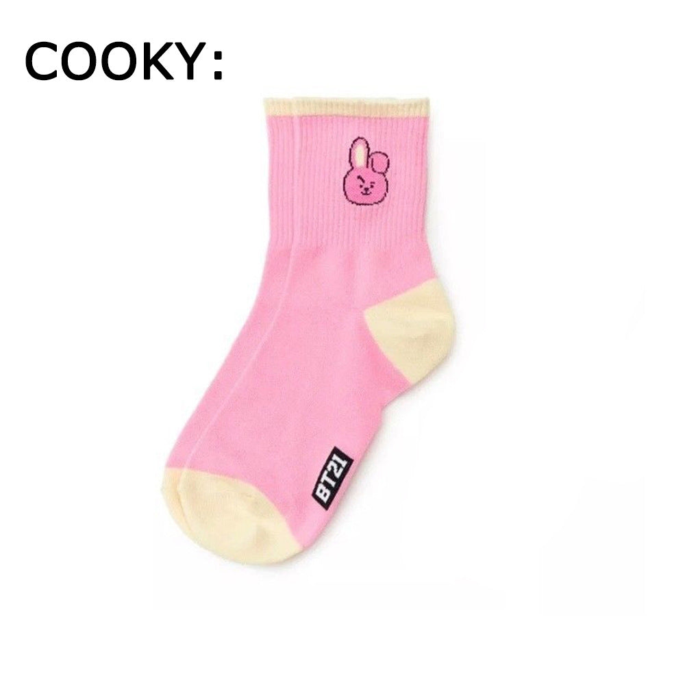 7 pcs New Kpop Bangtan Boys BT21 TATA COOKY CHIMMY same cute warm Cartoon winter autumn spring cotton Slippers Casual socks