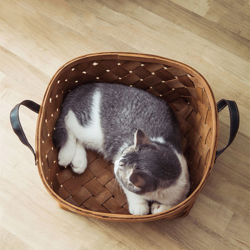 Bamboo Rattan Pet Bed and Cushion