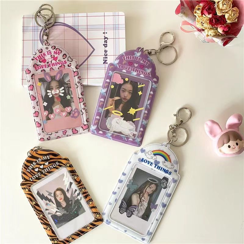 MINKYS Kawaii Kpop Photocards Card Holder With Chain Protector Idol Photo Sleeves Gift School Stationery
