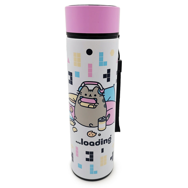 Reusable Stainless Steel Hot  and  Cold Insulated Drinks Bottle Digital Thermometer - Pusheen the Cat Gaming