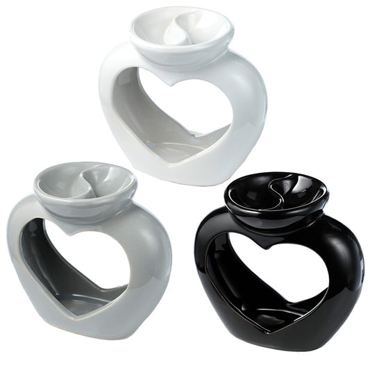 Ceramic Heart Shaped Double Dish and Tea Light Oil and Wax Burner