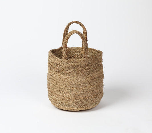 Hand Braided Jute Basket with Handles