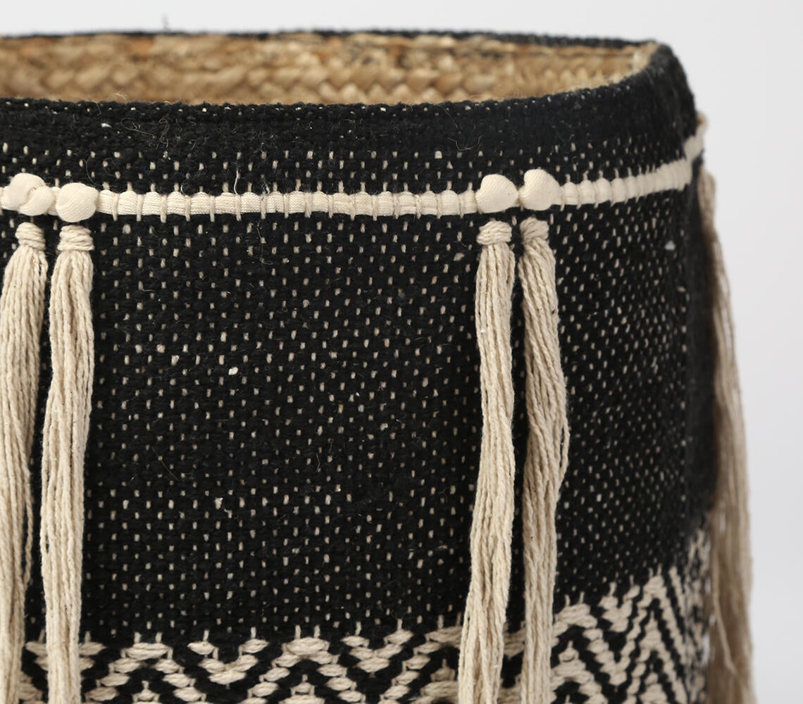 Handwoven Tasseled Black Storage Basket
