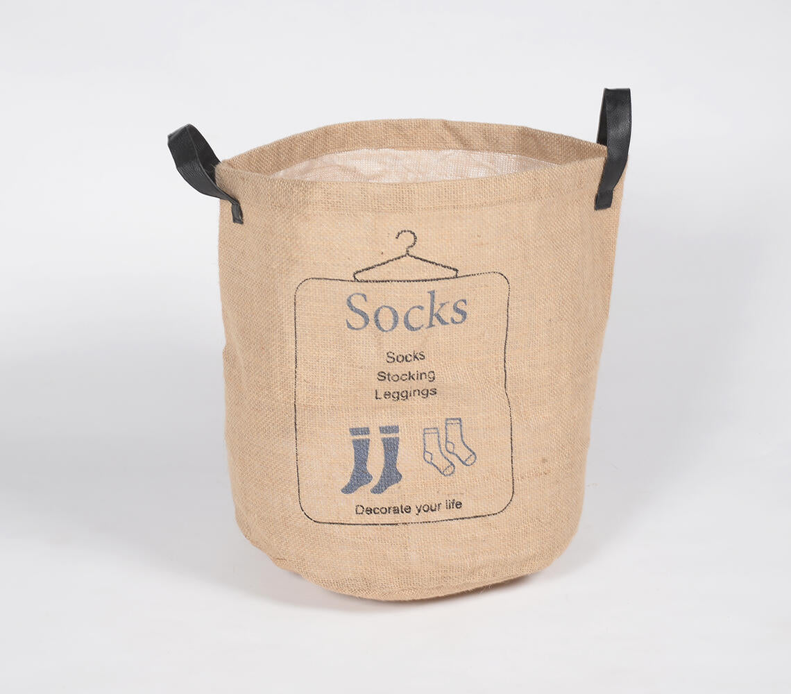 Jute & PU Leather Laundry bags (set of 6)