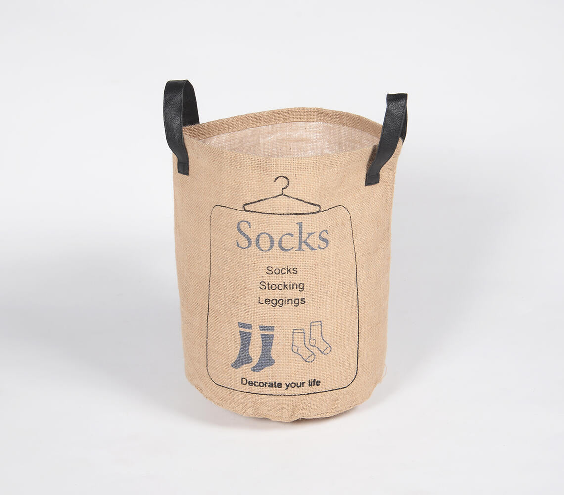 Jute & PU Leather Laundry bags (set of 6)