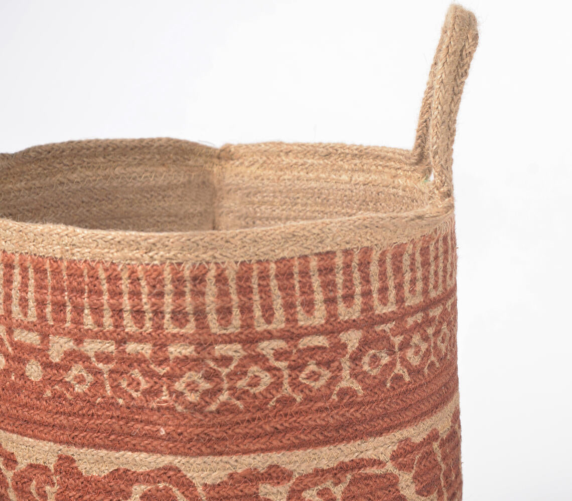 Handwoven Ethnic Printed Jute Basket