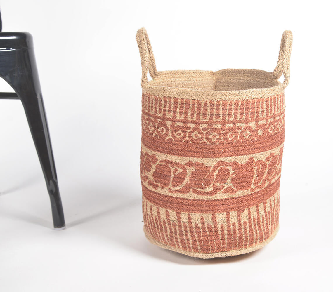 Handwoven Ethnic Printed Jute Basket