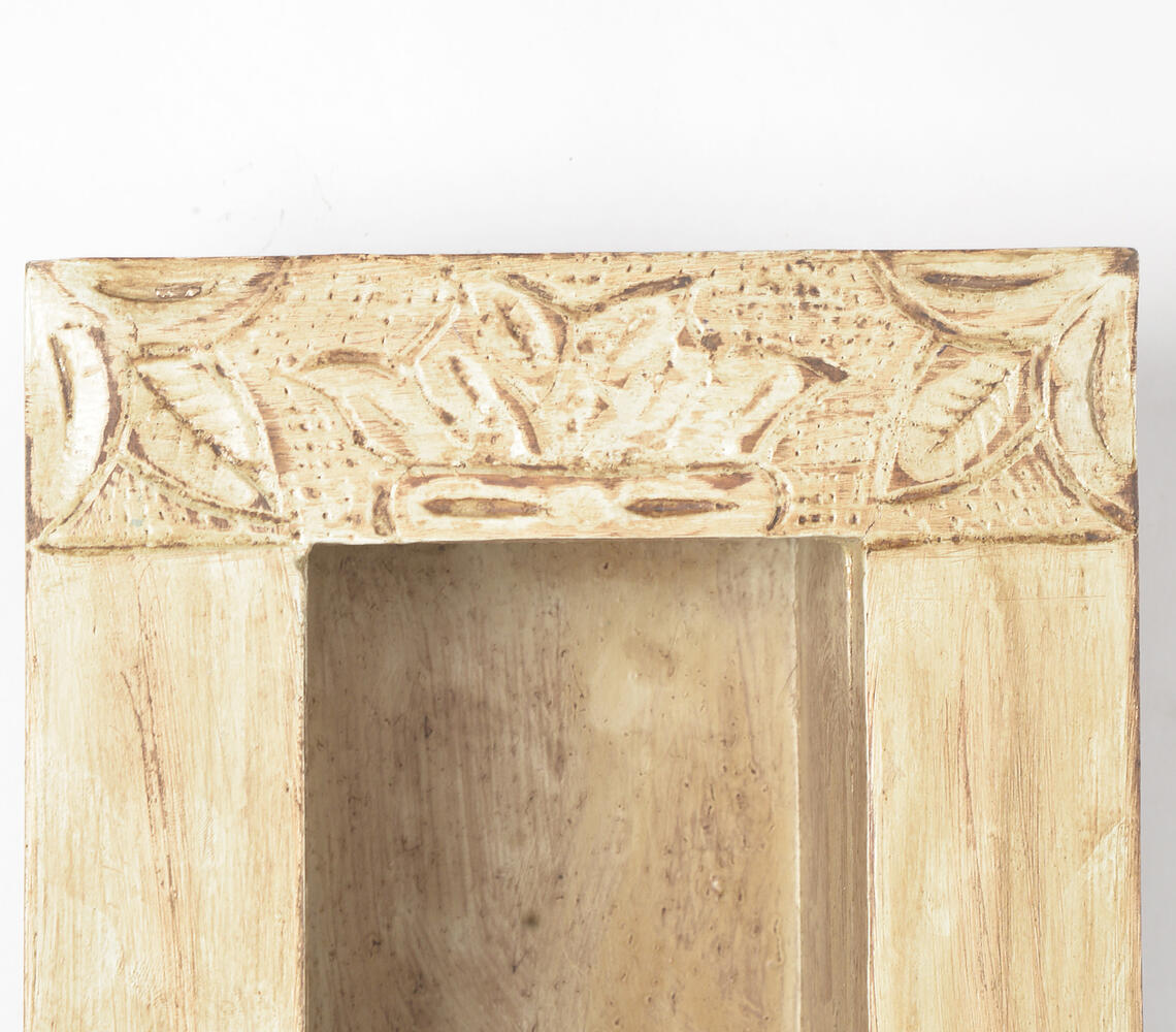 Hand Carved Distress Wood Jharoka Wall Frame