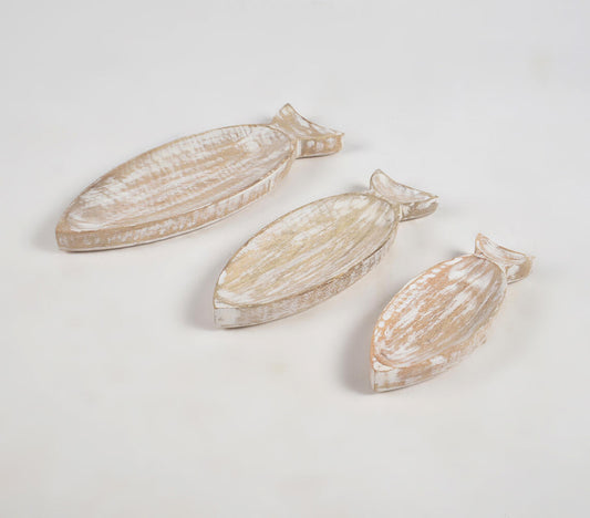 Distressed Mango Wood Fish-Shaped Trays (set of 3)