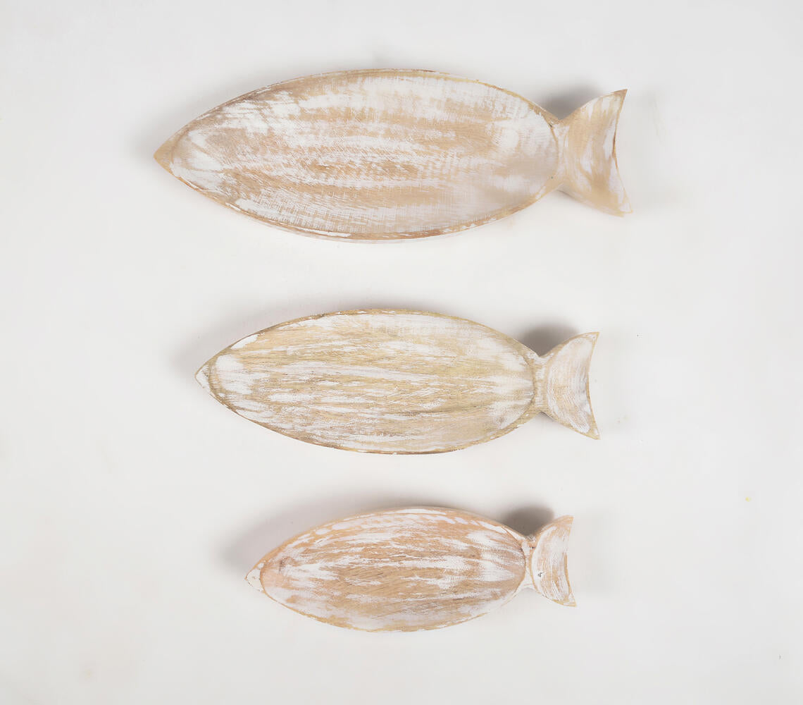 Distressed Mango Wood Fish-Shaped Trays (set of 3)