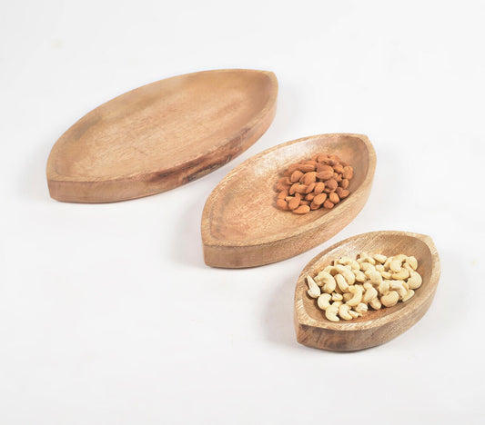 Marquise-Shaped Mango Wood Trays (set of 3)