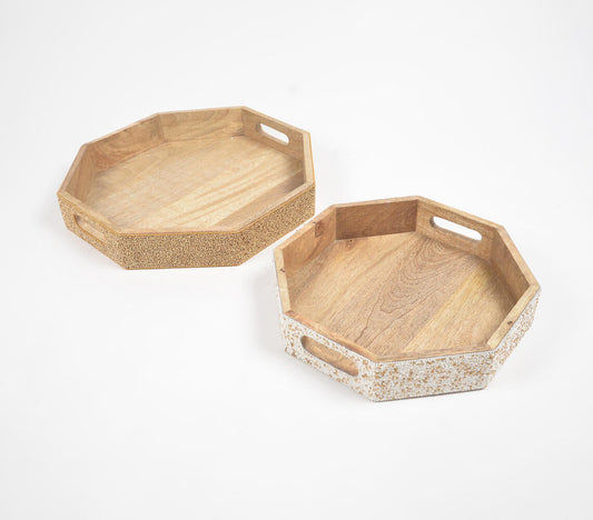 Sandy beaded Mango Wood Hexagonal Trays (set of 2)