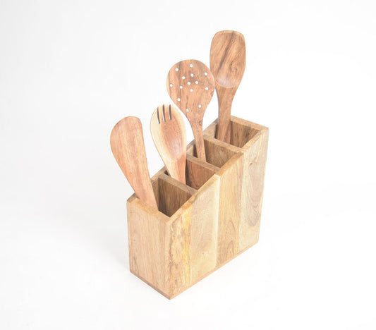 Hand Cut Mango Wood Classic Cutlery Stand