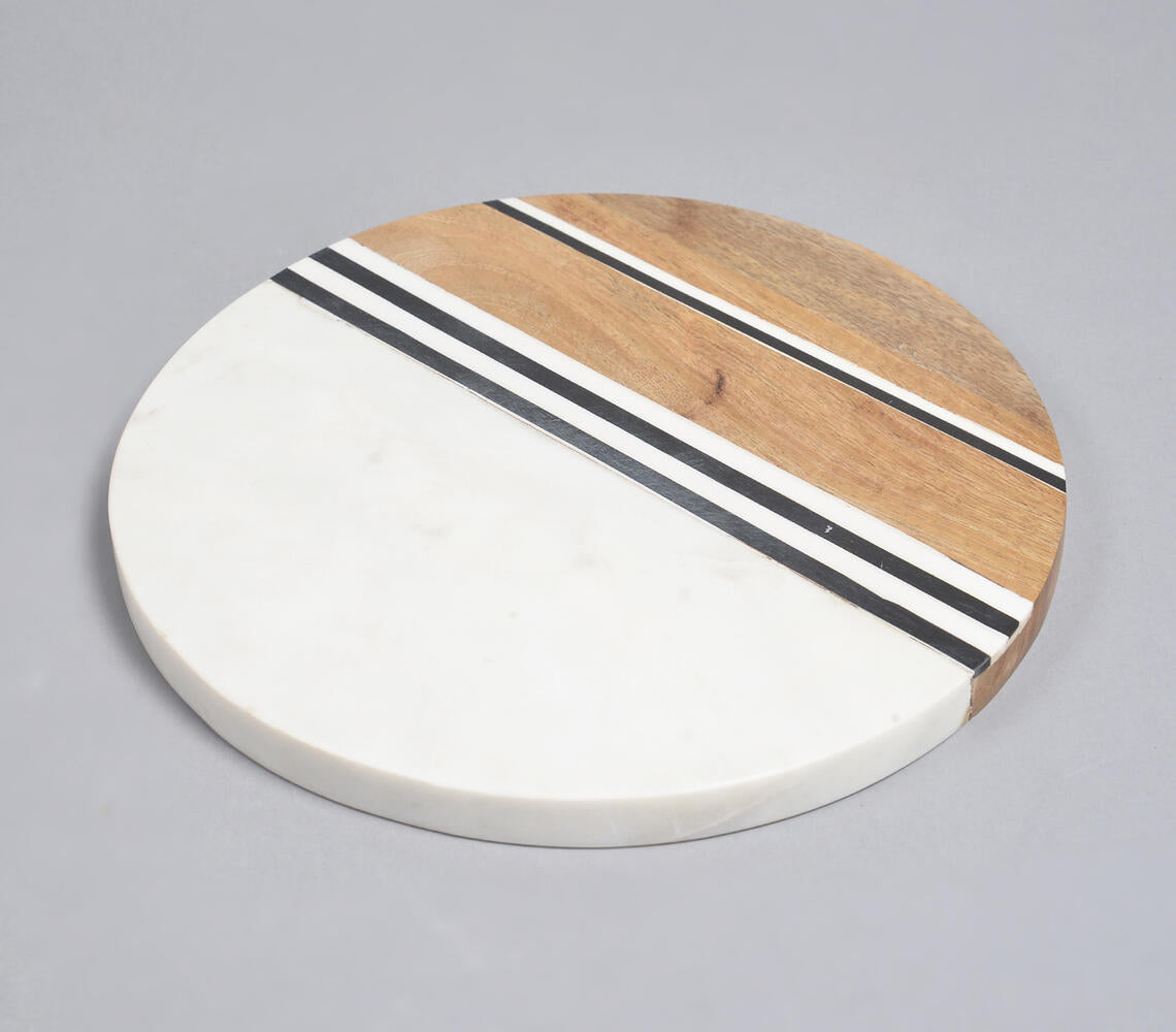 Hand Cut Marble & Mango Wood Round Chopping Board
