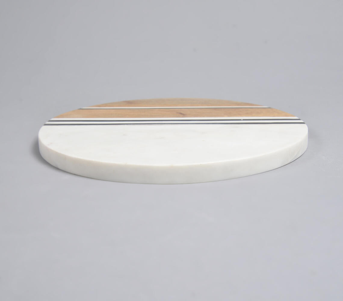 Hand Cut Marble & Mango Wood Round Chopping Board