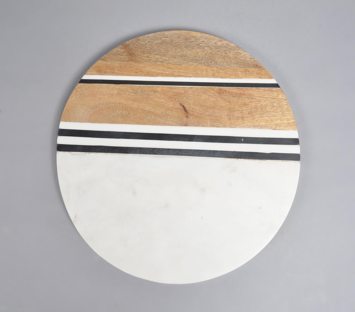 Hand Cut Marble & Mango Wood Round Chopping Board