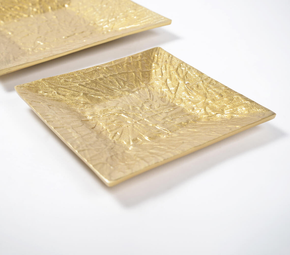 Golden Lacquered Aluminium Decorative Trays (Set of 2)